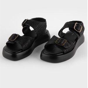 Free People Mandi Weave Black Platform Buckle Sandal NWOT 8